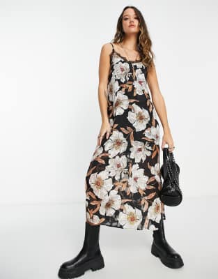 Lottie & Holly slip midi dress with lace trim in floral print | ASOS