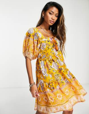 Lottie & Holly square neck smock dress in floral print - ASOS Price Checker