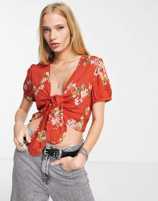 Lottie & Holly tie front crop top in floral print