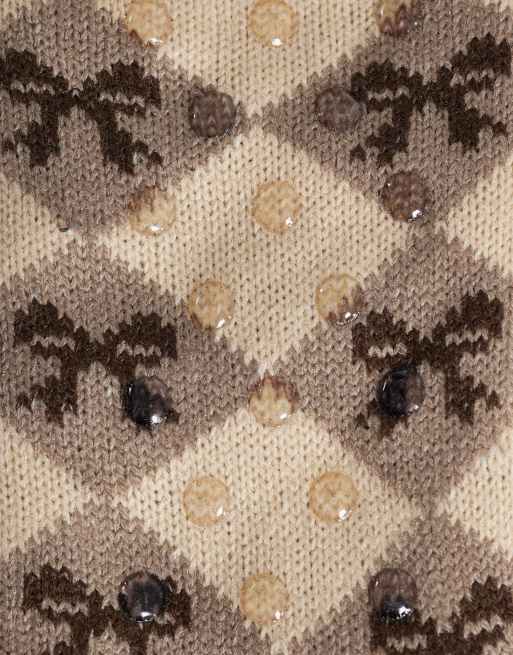 Loungable hyggelige hjemmesokker i chokoladefarvet argyle-ternet med sløjfeprint, 2 af 3