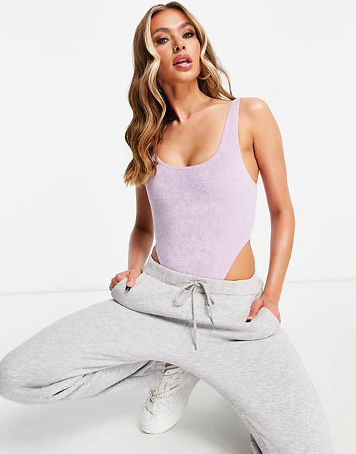 Loungable toweling bodysuit in lilac