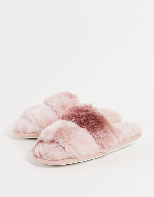 Loungeable 2 bar detail faux fur slider in tonal pink