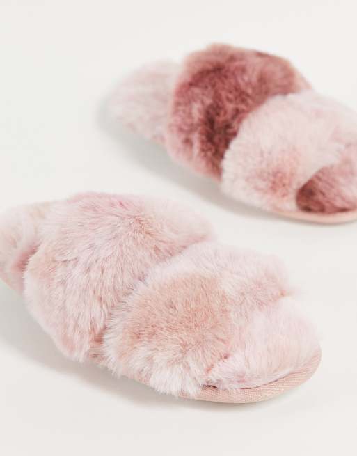 Loungeable 2 bar detail faux fur slider in tonal pink, 4 of 4