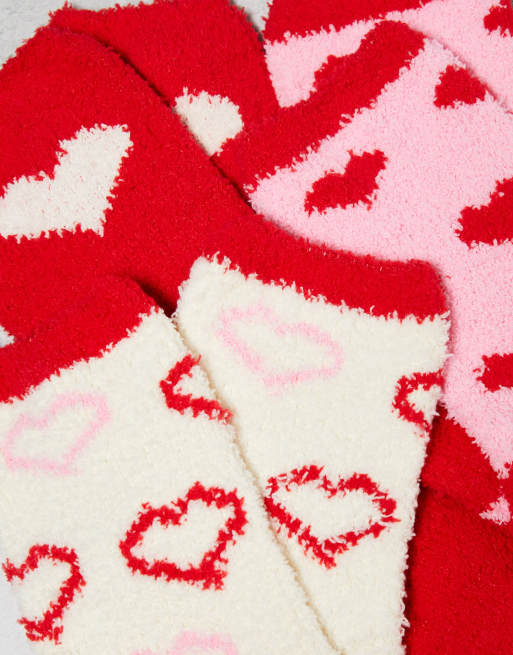 Loungeable christmas fluffy socks in red zig zags