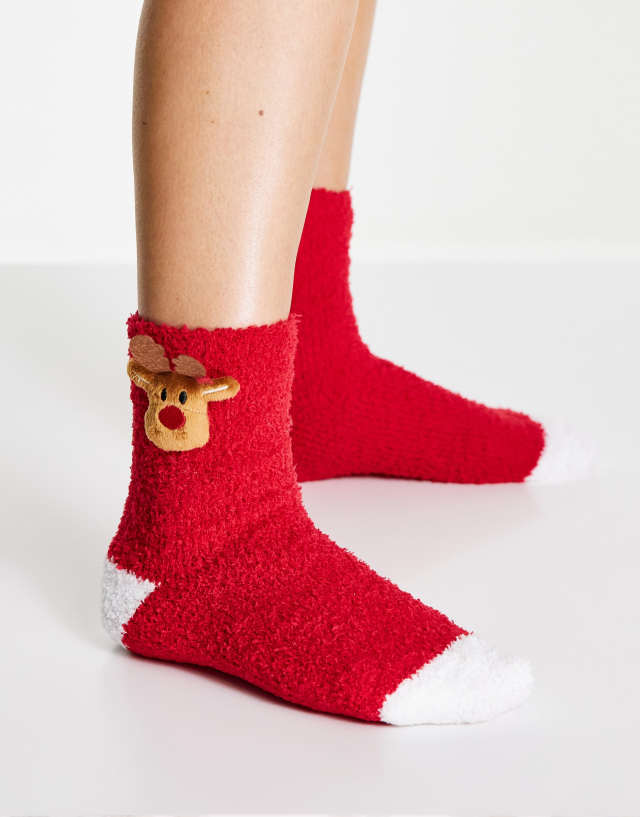 Loungeable 3D Rudolph red glitter socks Christmas tree decorations