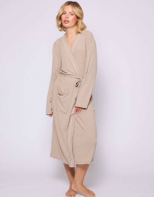 Loungeable - Albornoz color avena estilo kimono de 120 cm de canalé
