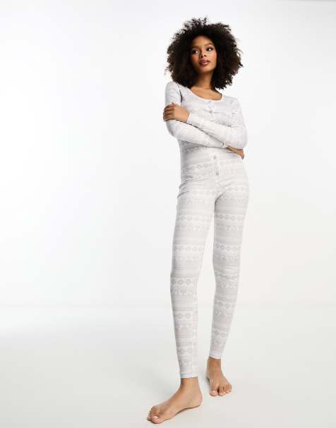 Loungeable - All in one van jersey met knopen, lange mouwen en Fairisle print in grijs - view 1