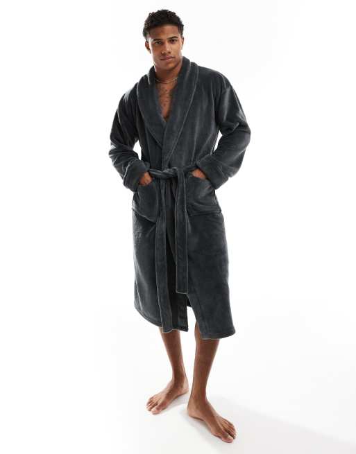 Loungeable - Badjas van fleece met sjaalkraag in grijs