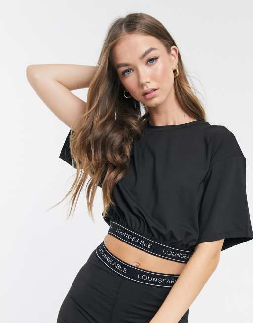 Loungeable logo elastic loungewear  in black, 4 of 5