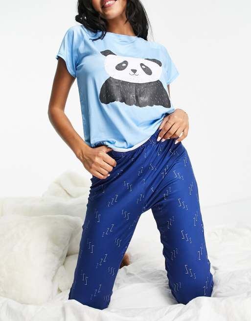 Loungeable bamboozled panda leggings pajama set in in navy