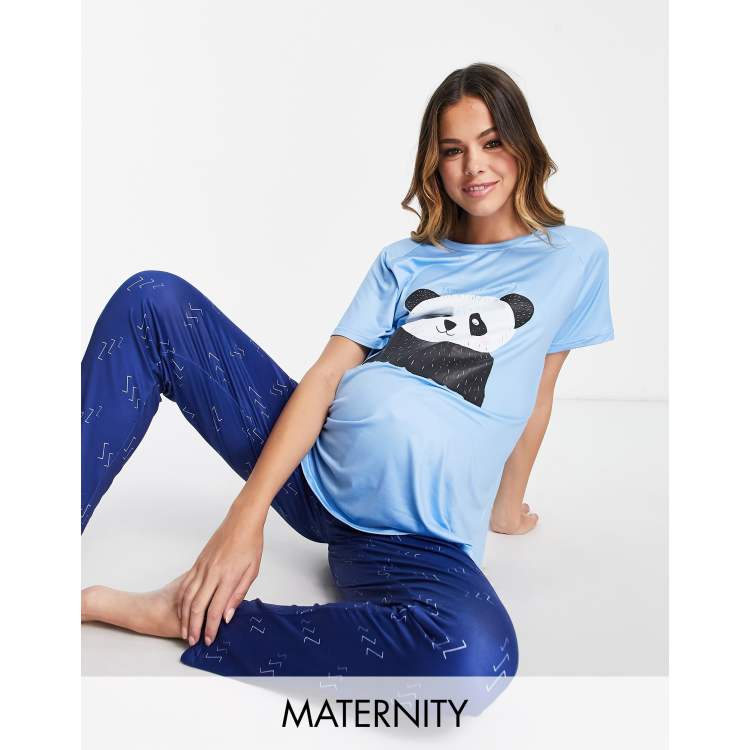 Loungeable - Bamboozled - Pyjama de grossesse avec legging à motif panda -  Bleu marine