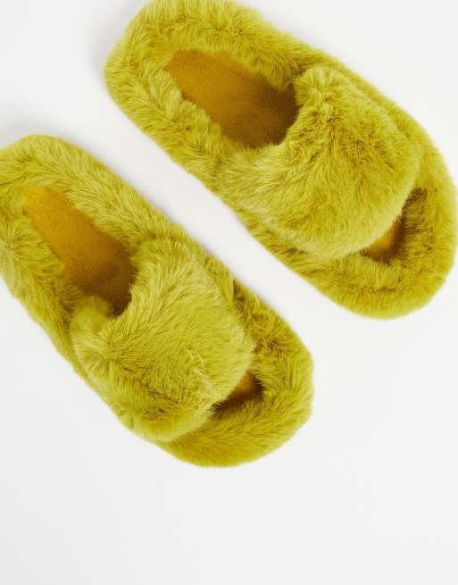 Loungeable bar super fluffy slippers in chartreuse