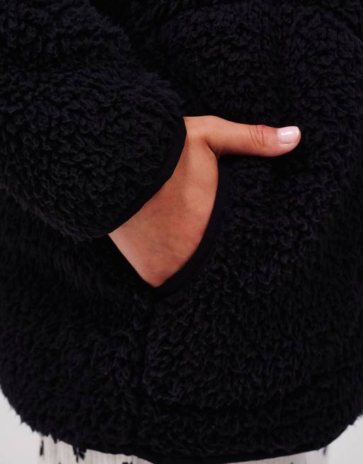 Loungeable Borg 1/4 zip jumper with pockets in black, 4 of 5