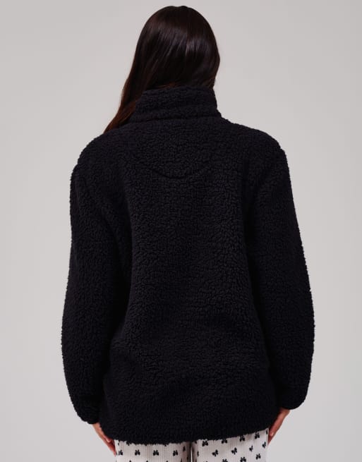 Loungeable Borg 1/4 zip jumper with pockets in black, 6 of 6