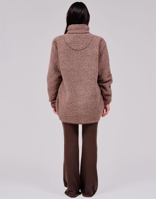 Loungeable Borg 1/4 zip jumper with pockets in mocha, 7 of 7