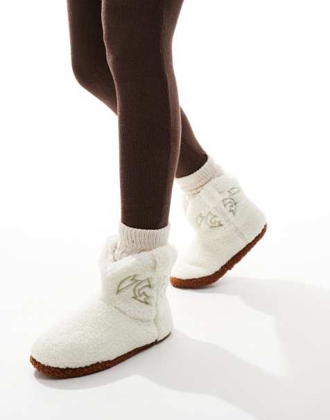 Loungeable Borg cowboy bootie slippers in cream - view 1