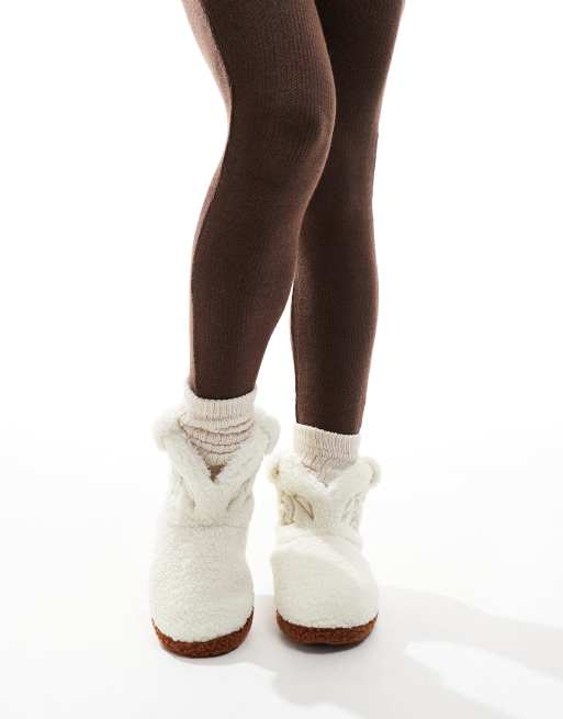 Loungeable Borg cowboy bootie slippers in cream, 2 of 4