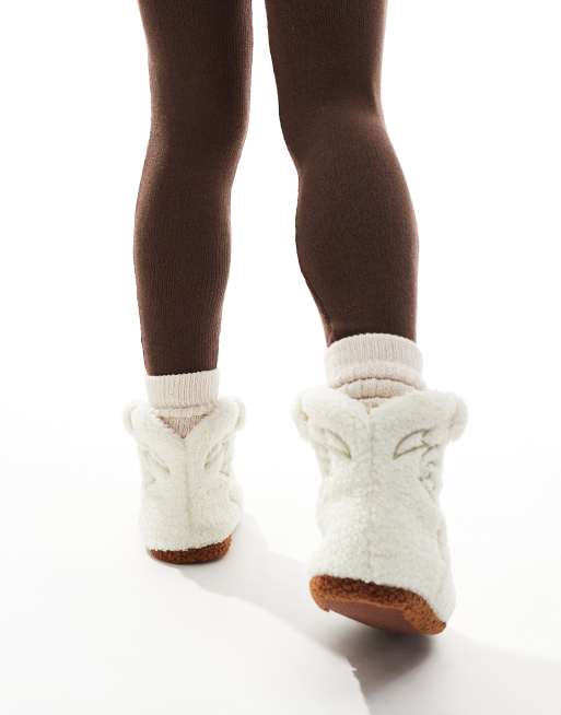Loungeable Borg cowboy bootie slippers in cream, 4 of 4