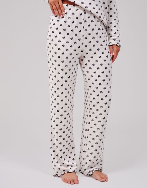 Loungeable Bow marl brushed knit round neck pyjama set in monochrome, 4 of 6