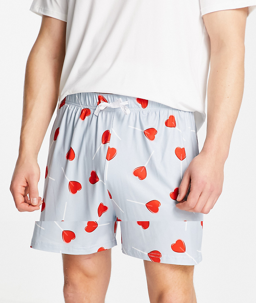 Loungeable boyfriend valentines short pyjamas in blue and white