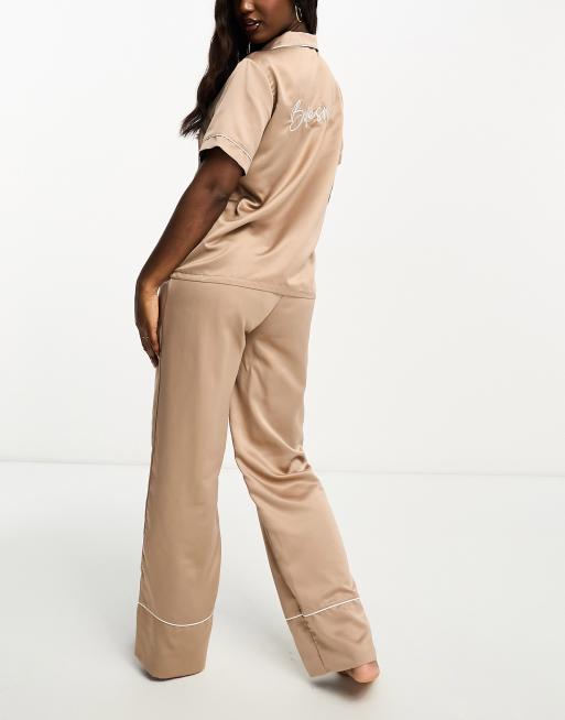 Smooth Moves Taupe Satin Jogger Pants