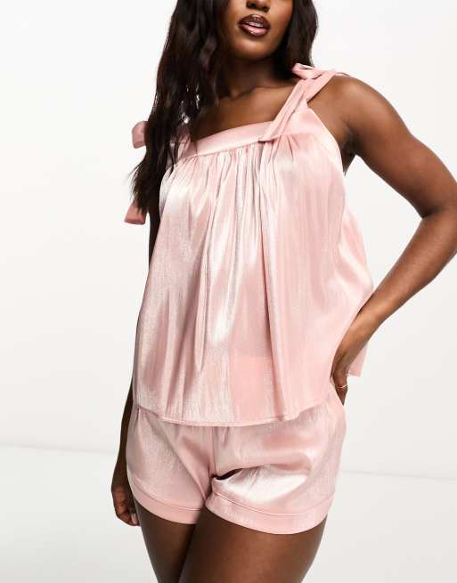 Loungeable bridesmaid taffeta cami and shorts set in blush pink