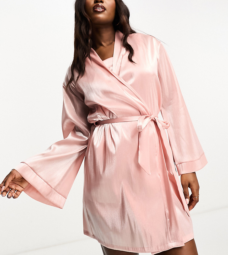 Loungeable bridesmaid taffeta short robe in blush pink