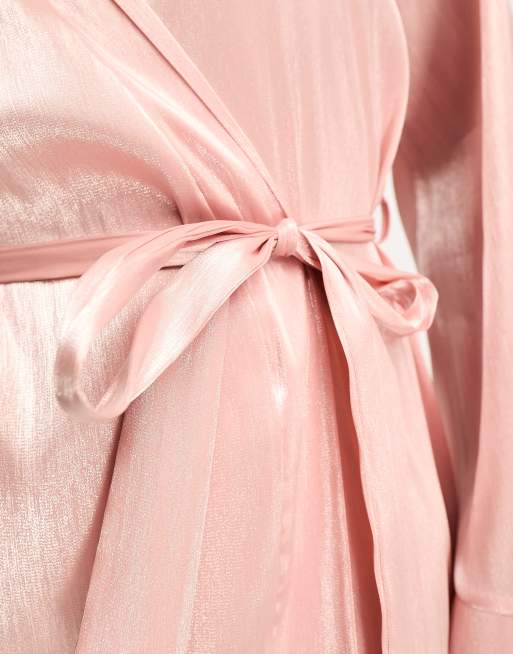 Loungeable bridesmaid taffeta short robe in blush pink, 3 of 4