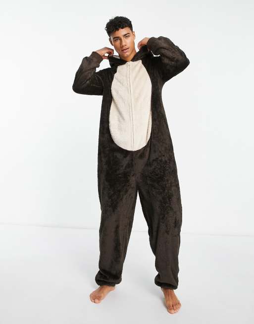 Loungeable - Brun onesie med bjørnedesign i fleece