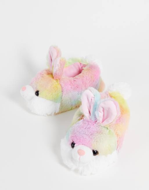 Loungeable bunny slippers in rainbow