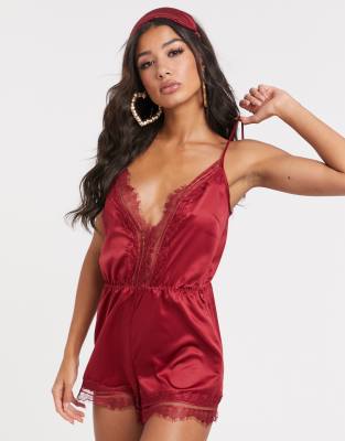 red satin playsuit