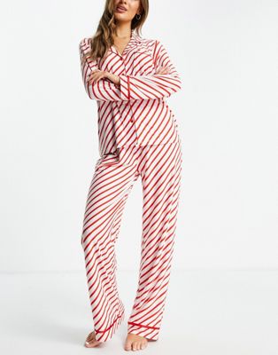Loungeable candy cane stripe pyjama set in in red and white