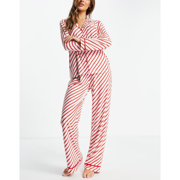 Loungeable candy cane stripe pyjama set in in red and white