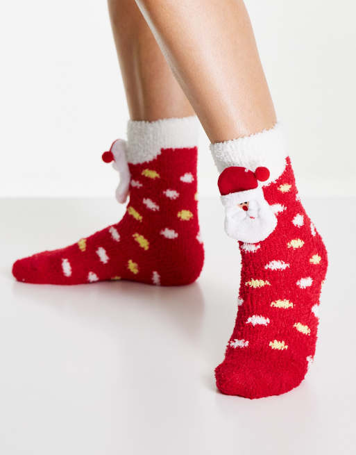 Loungeable - Chaussettes à pois avec ornement père Noël en 3D