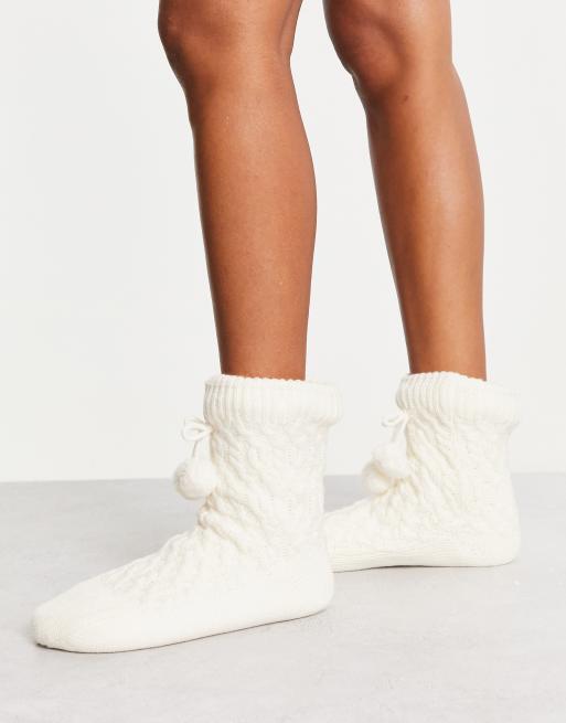 Loungeable - Chaussettes duveteuses avec pompons - Crème