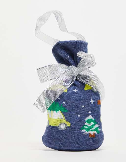 Loungeable - Chaussettes motif taxi de Noël avec pochette cadeau assortie - Bleu marine