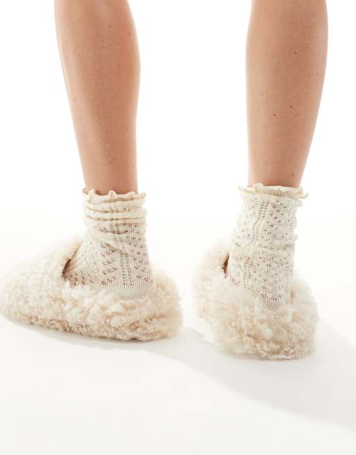 Loungeable - Chaussons confortables style mules en imitation peau de mouton - Crème, 3 de 4