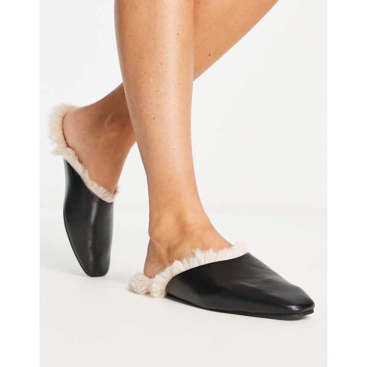 Loungeable Chaussons style mules en similicuir avec doublure en