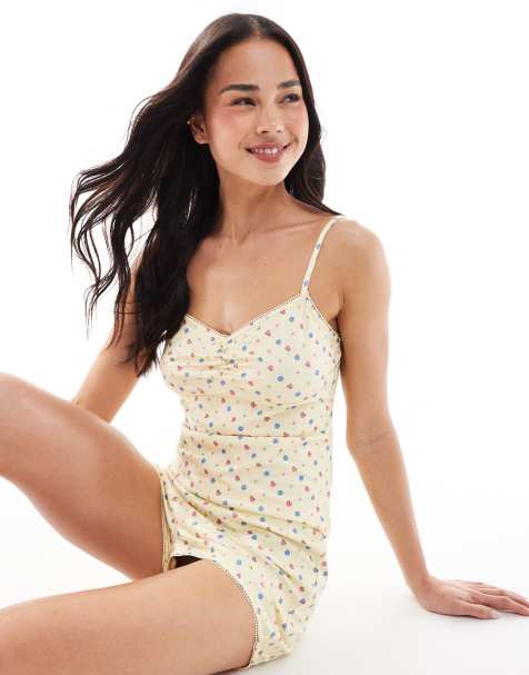 Loungeable cherry printed baby waffle longline cami and short set - view 1