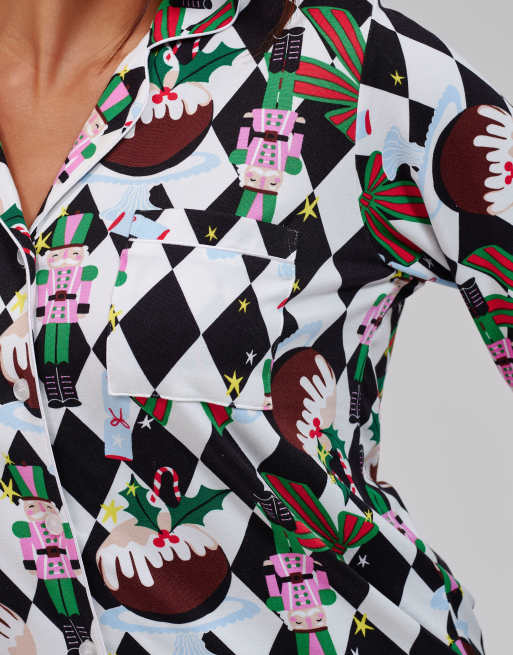 Loungeable Christmas argyle ls button down traditional pyjama set in multi, 3 of 5