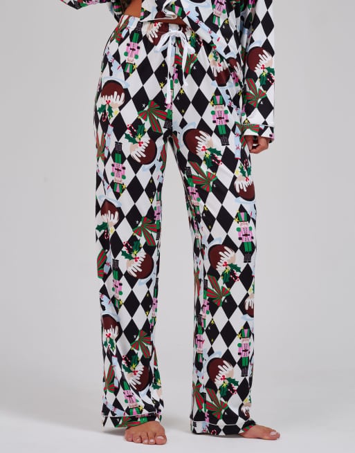 Loungeable Christmas argyle ls button down traditional pyjama set in multi, 4 of 5