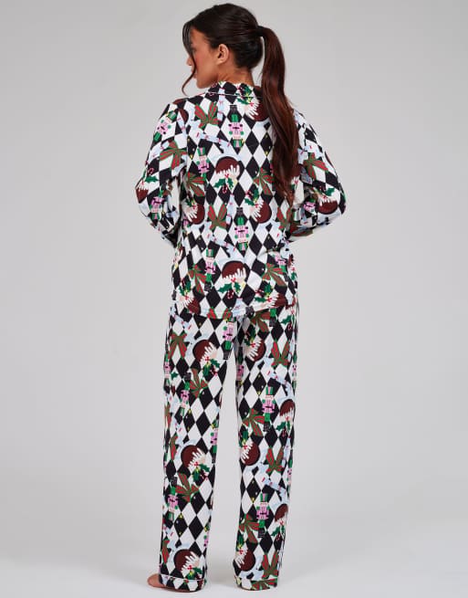 Loungeable Christmas argyle ls button down traditional pyjama set in multi, 5 of 5
