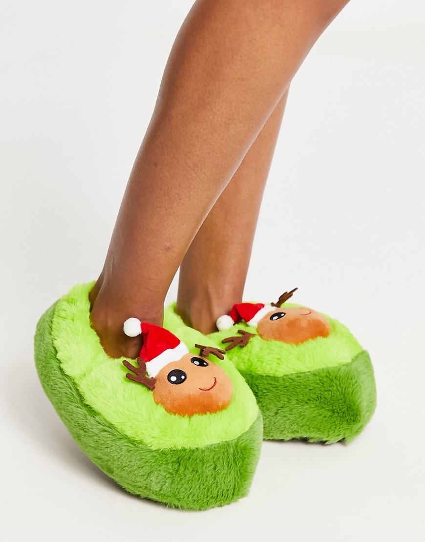 Loungeable Christmas Avocado Slippers In Green
