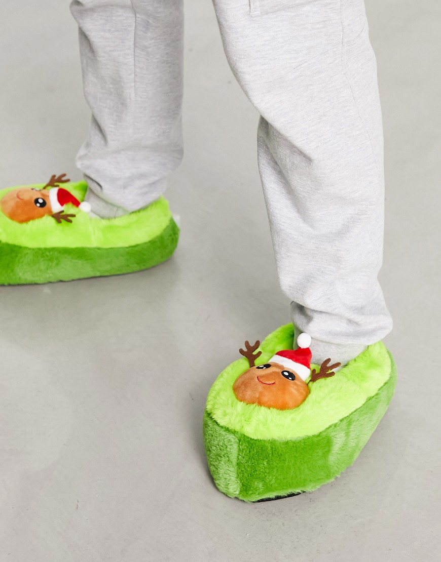 christmas avocado slippers in green