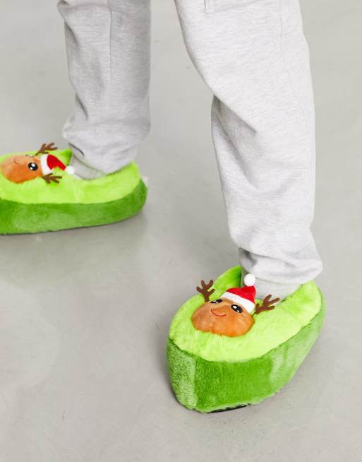 Loungeable christmas avocado slippers in green ASOS