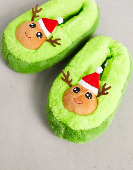 Loungeable christmas avocado slippers in green ASOS