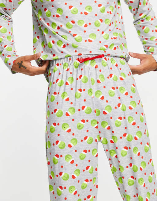 Loungeable christmas brussel sprouts pyjamas in grey