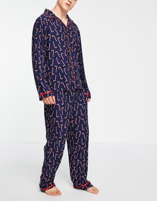 Loungeable Christmas Candy Cane Pajamas In Navy