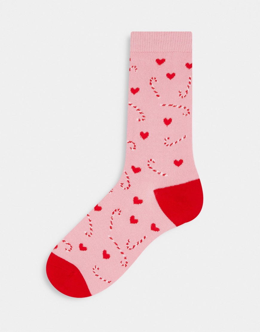 Loungeable Christmas Candy Cane Socks In Pink And Red