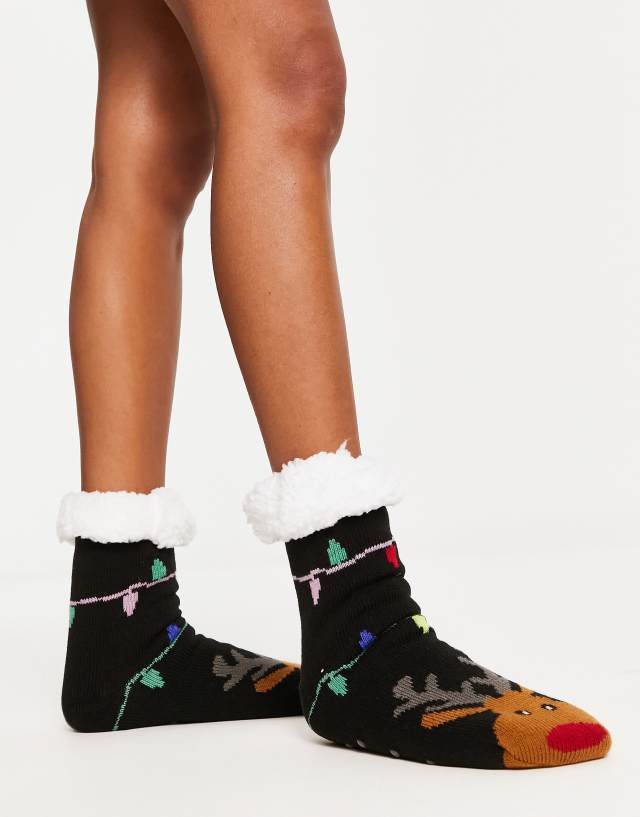 Loungeable christmas cozy reindeer socks in navy